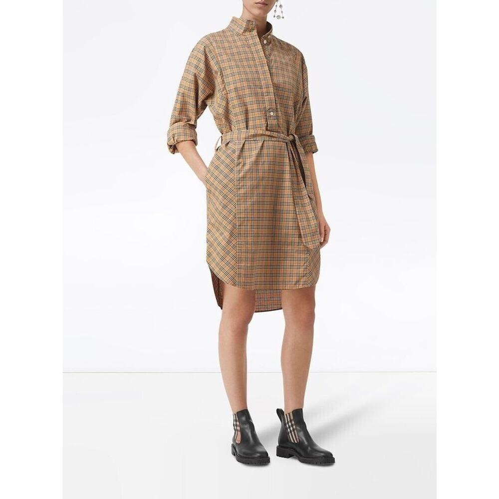 NWT Burberry Cotton Belted Shirt Dress Size 4 Vintage Antique Nova Check